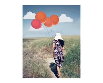 Girl with Balloons balloons digitalart experiment illustration poster serene sketch walk