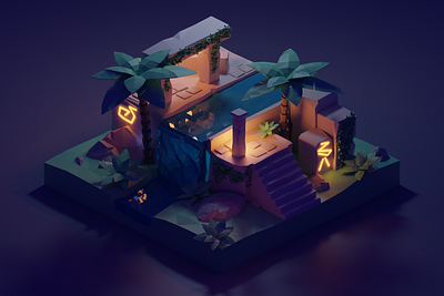 Polygon Runway: Ancient Ruins blender illustration isometric lighting modeling polygon runway