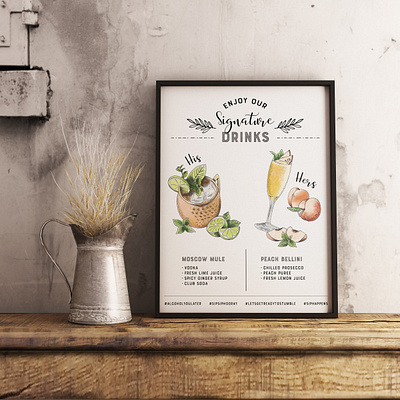 Signature Drinks digital illustration illustration signage typography watercolor