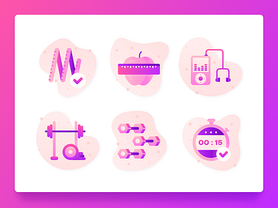 Fitness Icons 2 2d diet exercise fitness fitness app flat flat illustration gym healthy icon icon set music purple stopwatch ui ux web design weight weight loss weightlifting