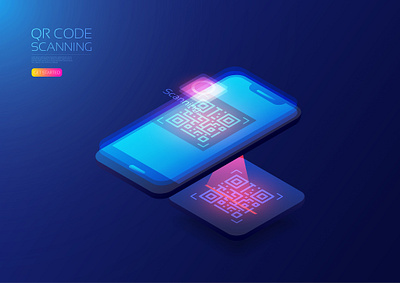Isometric qr code scan app artificial intelligence background digital hologram illustration isometric laser mobile phone payment qr code smartphone technology ui user interface vector