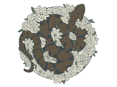 Water Moccasin cottonmouth design drawing florida flower illustraion snake water moccasin wild flowers wildlife