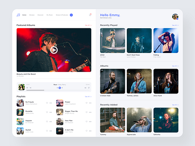 Music Artist App Dashboard clean dashboard ui design flat light music app musician singers ui user interface ux web