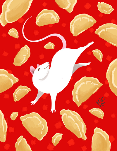 Year of the Rat 🐀🎊 chinese chinese new year digital color digitalart drawing dumplings fantasy illustration procreate rat red