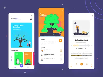 Bedtime Story: UI Design audio player audiobook children books dongeng fairytales figma figmadesign flatdesign indonesian kids mobile app design mobile ui story ui