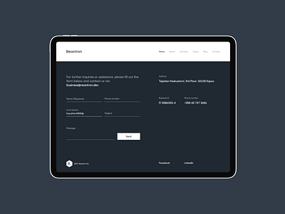 Reactron Website Footer/Contact clean contact contact form footer form homepage interaction landing page layout minimal ui vietnam web design website