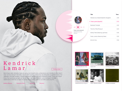 Desktop music app artist music ui ux web page