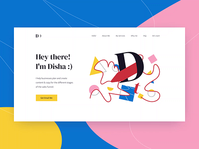 Landing Disha. colorful design flat form illustration landing letter minimal typography ui uiux ux web website white