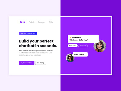 Chatbot Hero Banner app cab chatbot concept design herobanner interaction interface landing page minimal ride ui user experience web design web page
