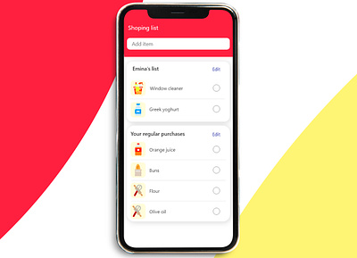 A shopping list app that keeps tracks of regular purchases. animation branding design design app flat icon ilustration logo typogaphy ui uiux ux vector web website