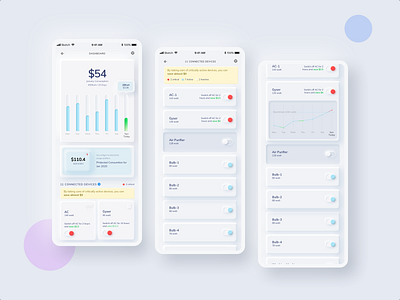 Household Energy Monitor Dashboard 2020 trend app design bar graph cards concept design creative dashboard ui design graph minimalist mobile ui neomorphic design neomorphism new skeumorphic popular ui