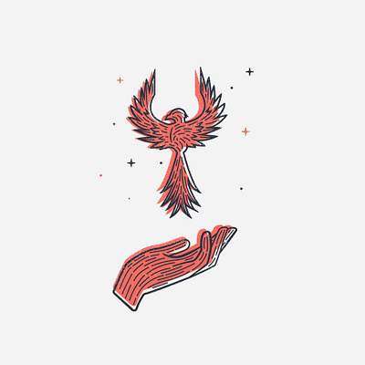 phoenix bird hand illustration logo phoenix