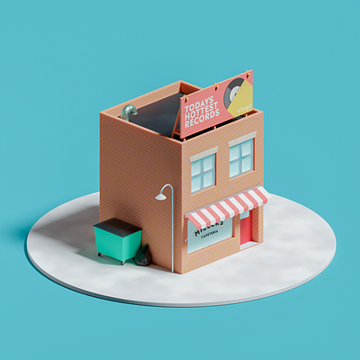 Micro Cafe daytime 3d blender building illustrated isometric art miniature render scene