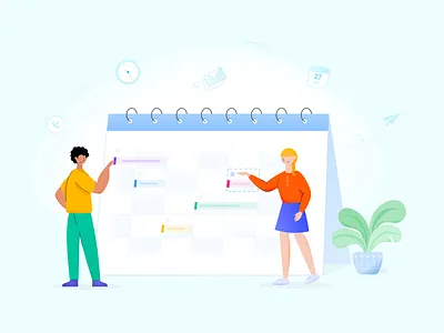 Calendar Illustration - Modern Event Calendar boy branding calendar calendar design character design fluent fluent design girl illustration plugin pot rezfelix ui ux web webdesign website wordpress