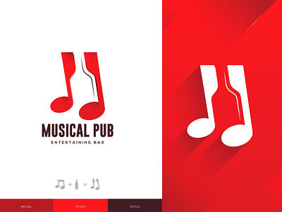 Musical Pub Logo Design bottle brand colors brand design brand guideline brand identity branding illustration logo logo design music music app notes wine wine bottle