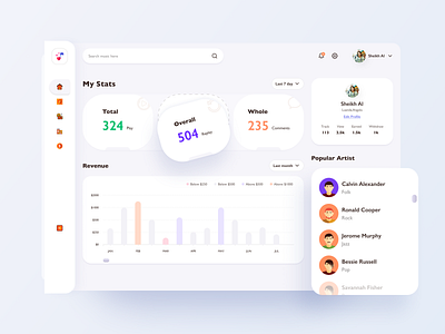 Artist Dashboard 01 application artist clean colorful custom icons dashboard dashboard design dashboard template dashboard ui experiencedesign music music app revenue graph software design stats ui ux web app webapplication website
