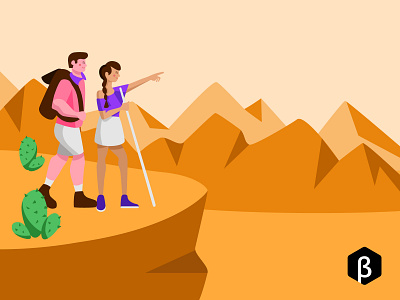 Couple travelling in a desert - Illustration adventure branding character illustration couple design design agency exploring hiking illustration sketch travel traveling vector