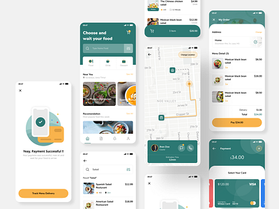 Food Order card delivery food food and drink food app food app design food app ui food menu food order list menu map menu mobile card mobile design order pay payment track uidesign