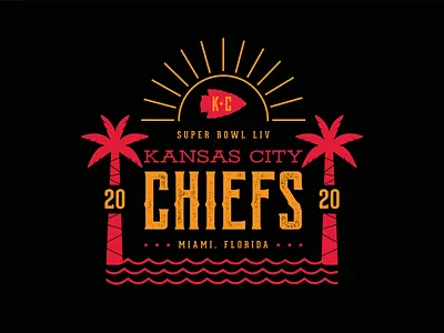 Kansas City Chiefs branding champs chiefs color design football icon identity illustration kansascity logo miami nfl palm tree super bowl texture type vector