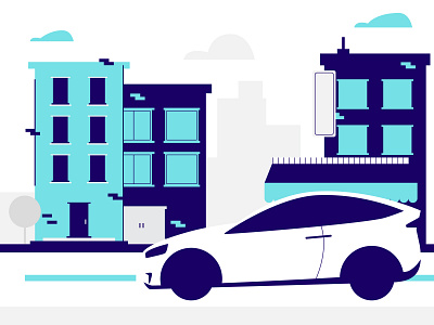 In the City - Vectors building buildings burger car city city illustration design driving header illustration art illustrations mockup shop simple tesla town ui ux vector web