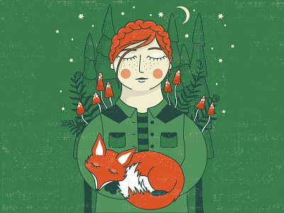 Forest editorial forest fox illustration mushrooms people portrait red head texture vector women