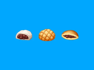 Japanese Snacks – Sweet / 甘い azuki bread daifuku dorayaki emoji food emoji food icon food illustration icon melon bread melon pan mochi pancake sandwich red bean snack sticker
