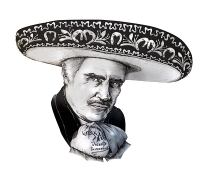 Vicente "Chente" Fernández Gómez crosshatching illustration ink pen markers mexican art mexicano pen and ink pencil portrait art realism sombrero vicente fernandez