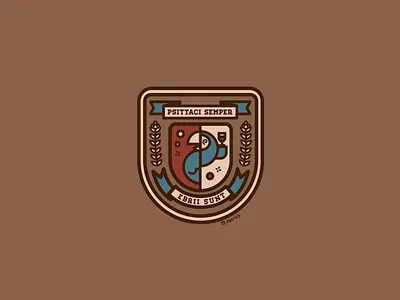 Drunk Latin Parrots Crest ancient badge banner branding crest crest logo design drunk duolingo hops illustration language latin logo motto parrot psittaci roman empire seal vector