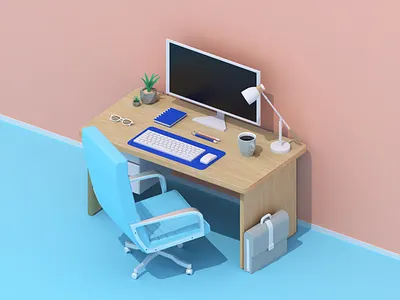 Workspace 3d 3d art blender chair design desk illustration minimalism office office design office space startup table workflow workspace