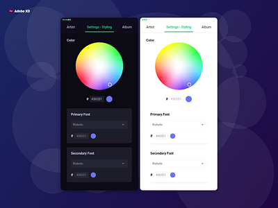 Theme Color Picker Design Adobe XD adobe xd photoshop ui ux app style app style design color picker ios app design mobile app design ui uia uix ux