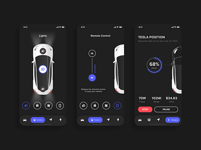 Tesla mobile app concept app application application design dark app dark mode dark ui dashboad design interface mobile app mobile app design mobile application mobile ui tesla ui uiux user user inteface ux vector