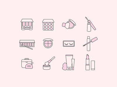 Makeup Essentials Icon Set 2d beauty beauty salon blush color design icon icon design icon set icon sets iconography icons illustration line makeup makeup artist pink pink icons