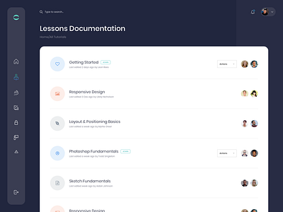 Lessons Dashboard Design branding dashboard dashboard ui design documentation flat design iconography icons inspiration lessons tutorials ui ux website