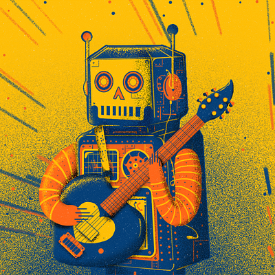 Robot character design digital painting graphic design guitar illustration robot