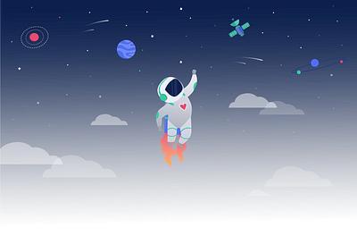 To the Moon! astronaut illustration jetpack space