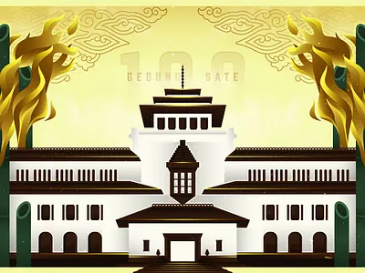 100 Tahun Gedung Sate bamboo bandung building construction culture design fire gold historical illustration indonesia indonesia designer landmark spirit vector vintage