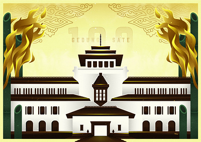 100 Tahun Gedung Sate bamboo bandung building construction culture design fire gold historical illustration indonesia indonesia designer landmark spirit vector vintage