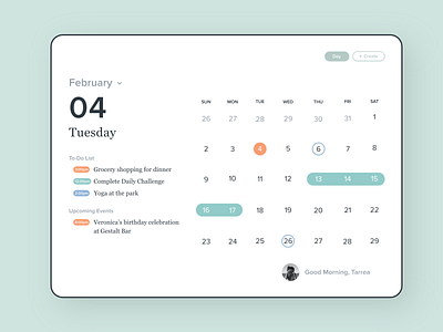 Calendar App Concept adobe xd app calendar clean colors design home minimal page tablet typography ui ux web