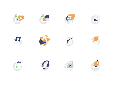 Icon set for a medical app blue brand dworkz flat design grey icon design icon set iconography icons illustrations minimal orange shapes vector