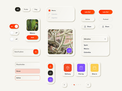 Neeeu components app atomic cards components concept delivery design system ecommerce ios library navigation neumorphic orange product design search sketch ui uikit