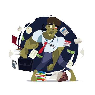 Work hard! businessman character character design overtime vector work hard zombie