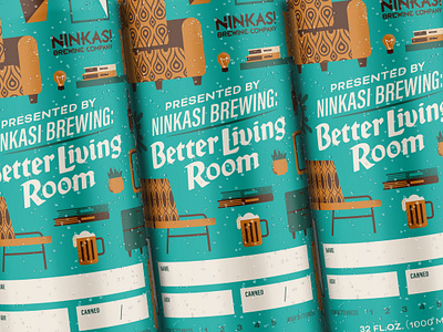 Better Living Room - Crowler Detail Shot beer better living room branding branding design can chair couch crowler eugene ninkasi ninkasi brewing company oregon package design packaging perpetuate better living pnw restaurant vector