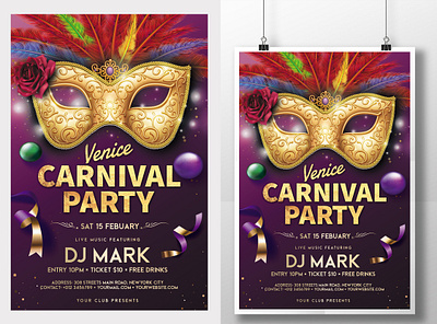Venice Carnival Party Poster anniversary party brazil brazilian carnaval carnival carnival party celebration costume costume party flyer festival mardi mardi gras mardi gras invitation mardi gras party mardigras mask masks masquerade flyer