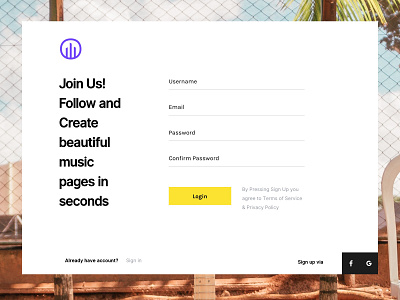Musicdata signup page data form login form music music app musicdata outdoor signup