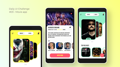 Daily UI Challenge - (03) Movie app adobe xd aesthetic android android app design cinematic clean ui daily ui 003 daily ui challenge minimalistic mobile movie app series art ui concept user interface ux design uxui