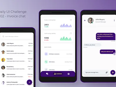 Daily UI Challenge - (02) Invoice chat app adobe xd aesthetic analytics dashboard android android app design chat app clean ui daily ui 002 daily ui challenge dashboard design graphic design invoice design minimalistic mobile order management ui concept ux design uxui uxuidesign