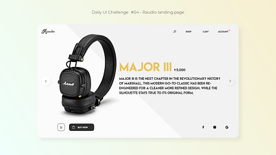 Daily UI Challenge - (04) Raudio landing page adobe xd audiophile clean ui concept design daily ui 004 daily ui challenge desktop application graphic design headphones landing page design minimalistic online shopping product page responsive design shopping cart ui concept uiuxdesign user interface ux design webpagedesign