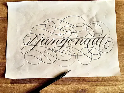 djangonaut flourishes lettering script sketch