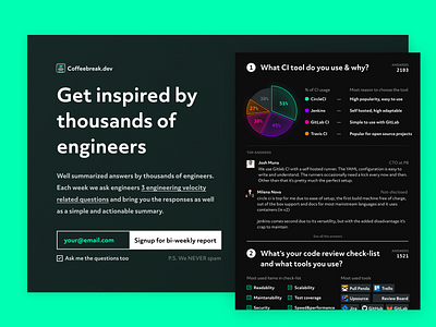Coffeebreak - Inspired by engineers community data engineers graphs landing page signup statistics teaser
