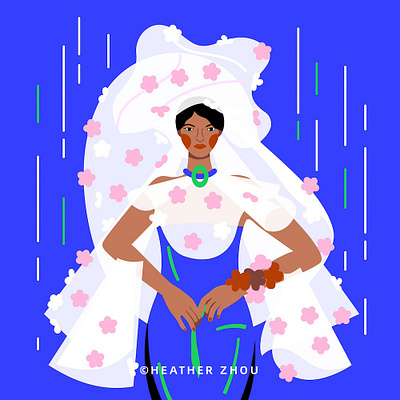 Portrait - Blue Rainy Day blue bold colors bright colors digital art dress fashion graphic design illustration neon colors portrait rain vector vector art